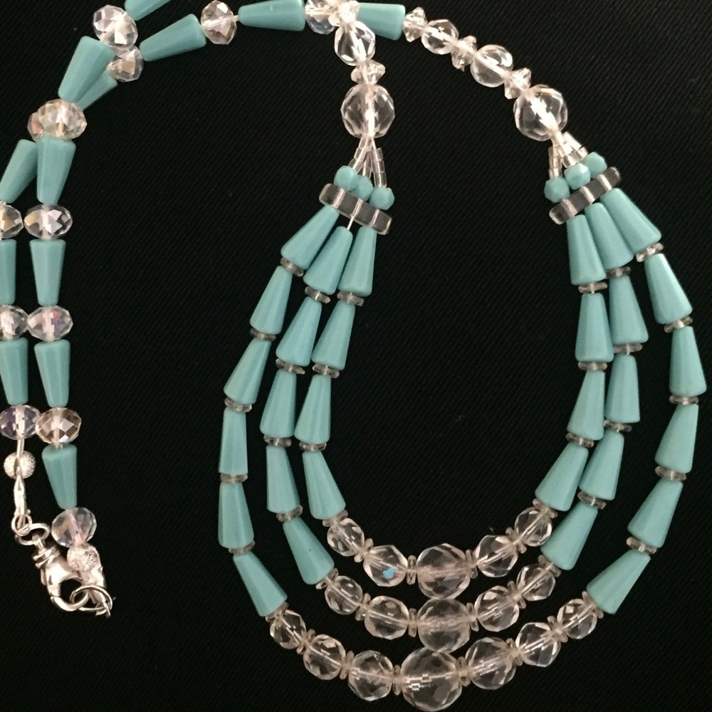 Sterling Turquoise Blue And Crystal Necklace
